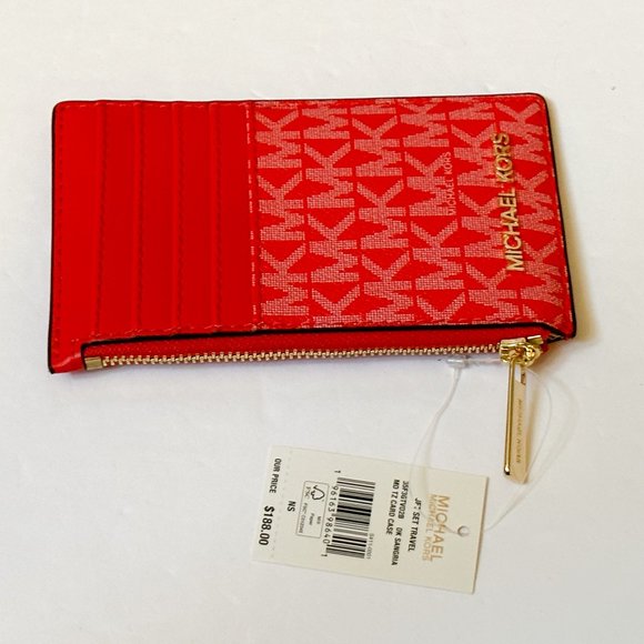 Michael Kors Jet Set Travel Top Zip Card Case Wallet MK Dark Sangria - Picture 6 of 8